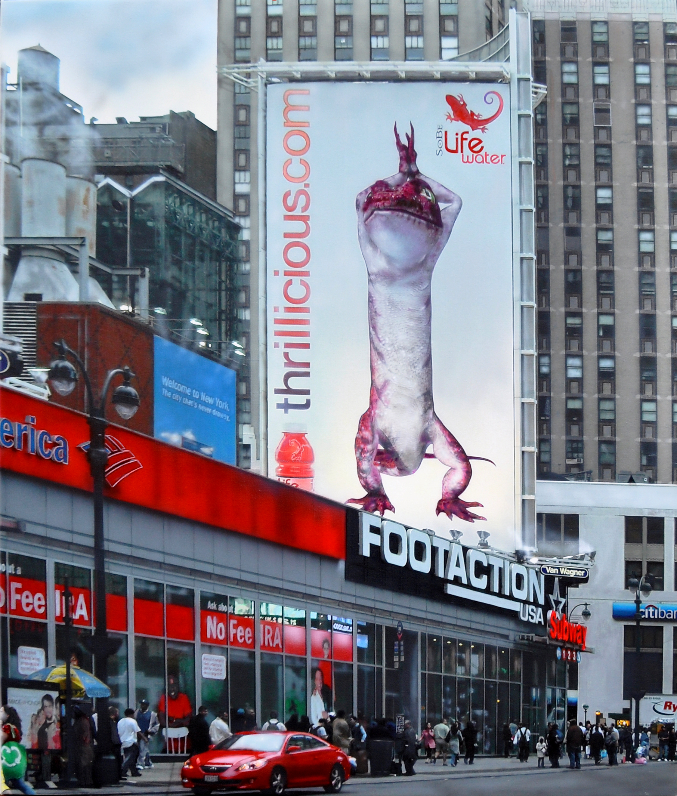 Hyperrealism painting Footaction (Thrillicious.com billboard) by Denis Peterson