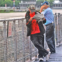2017 photorealist painting Chalk Player at Saratoga Racetrack by Denis Peterson