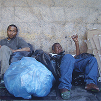 Hhomeless painting Cardboard Dreams by Denis Peterson.com