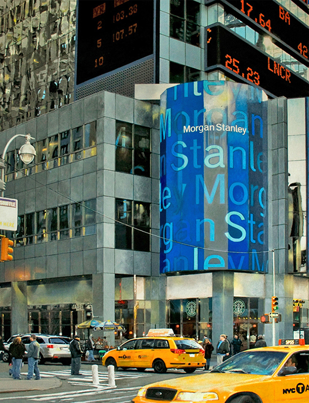 Hyperrealism painting Times Square Shuffle by Denis Peterson